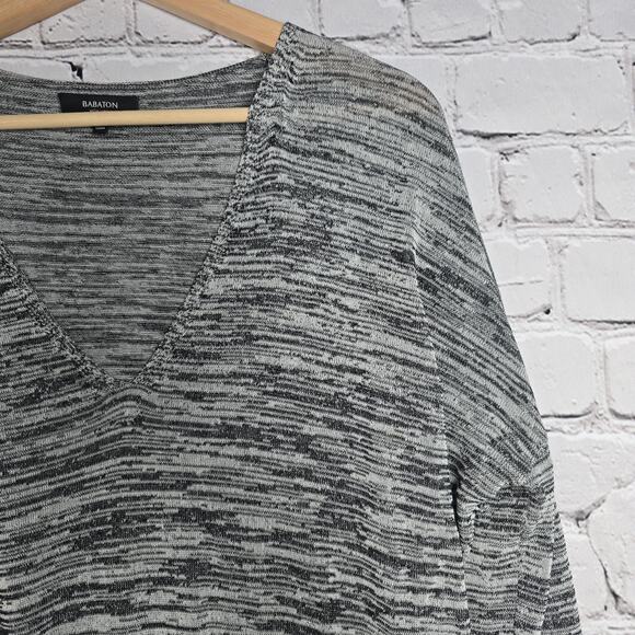 Babaton With Linen Blend Black White V-Neck Tunic Knit Top Size Large - Picture 4 of 10